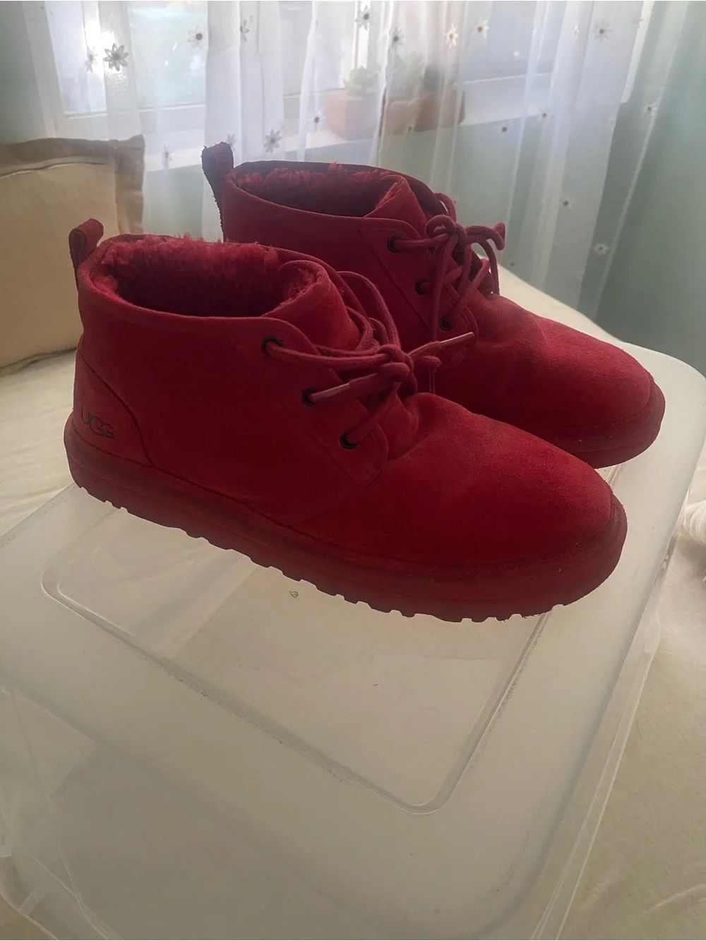 UGG Kids Red Suede Lace-Up Ankle Boots